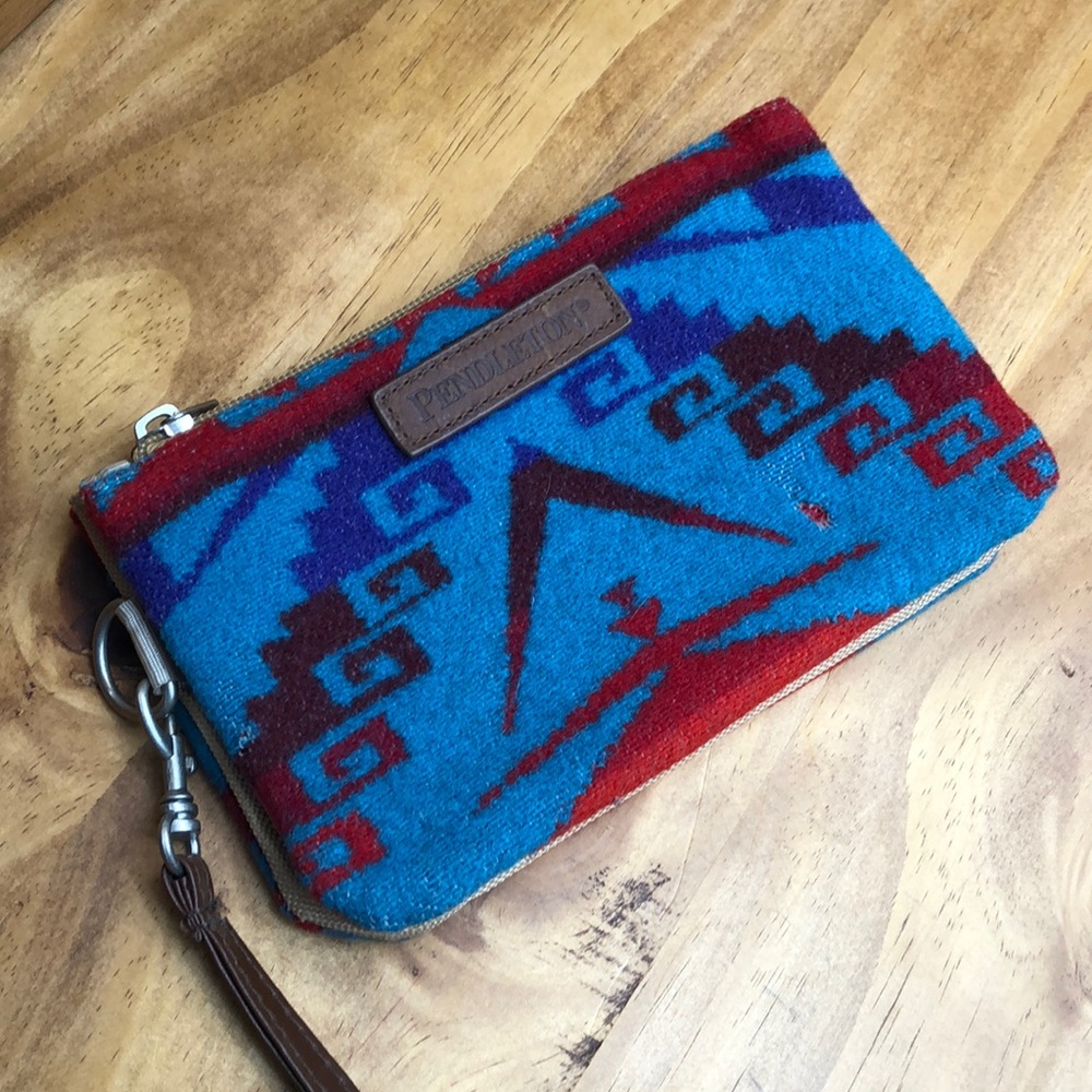 Pendleton Blue And Red Patterned Clutch - image 1